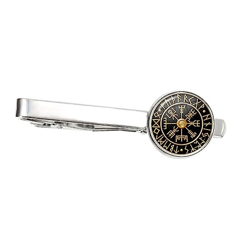 Krawattenklammern for Männer, personalisierte Krawattenklammer, Kompass, Runen, Herren, Glas-Cabochon, Krawattenklammer, Herren, Silber, Metall, Krawattennadeln, Vater, Ehemann (Color : 7, Size : On