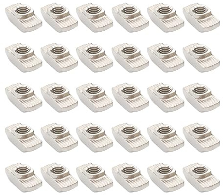 FOCMKEAS 30PCS M8 Sliding T Slot Nuts, European Standard Half Round Roll in T-Nut Fastener for 4040 Series Aluminum Extrusion Profile, Carbon Steel Nickel-Plated (M8)