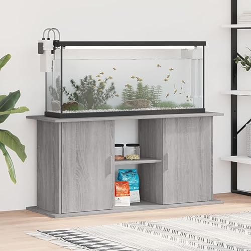 KRHINO Aquarium Unterschrank, Aquariumständer Grau Sonoma 121x41x58 cm Holzwerkstoff Langlebiges Material + Stauraum + Stilvolles Design Stabilen Sicheren Platz den Aquarium Schau Stellen