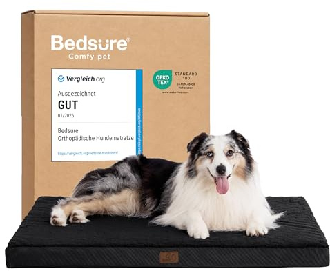 BEDSURE Orthopädisches Hundebett Große Hunde waschbar, 104x74cm schwarz | Egg-Crate Schaumstoff Komfort Unterstützung Hundematte, Rutschfeste Unterseite, Abnehmbare Hülle, Für Große Hunde