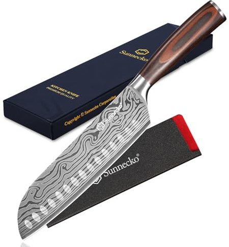 Sunnecko 17cm Santoku Messer Küchenmesser Kochmesser - Kochmesser Profi Messer Japanisches Messer Scharf Küchenmesser Allzweckmesser Küche Chef Knife