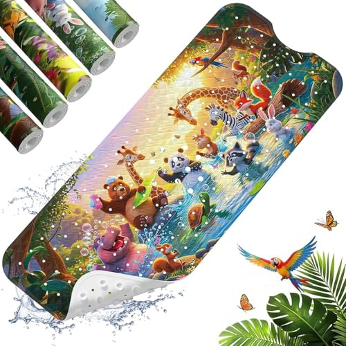 XIYUNTE Baby Bath Mat Non Slip Anti Mould Kids - 100x40cm Extra Long Anti Slip Bathtub Mat Machine Washable, Toddler Non Slip Bath Mat for Inside Bath Tub, BPA free, TÜV-Certified Safety, Dusk