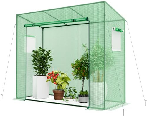 GYMAX Serra da Giardino, Serra Portatile Mini Esterna con Copertura in PE, 4 Corde Antivento e Picchetti da Terra, Porta a Cerniera con Avvolgimento, Finestre a Doppio Strato, 200 x 77 x 169 cm