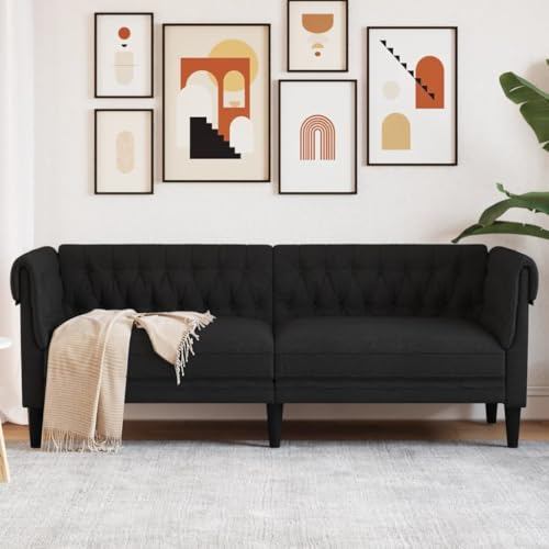 LAPOOH Chesterfield-Sofa 3-Sitzer Schwarz Stoff, Loungesofa, Sofas & Couches, Relaxsofa, Couch für Wohnzimmer - 372558