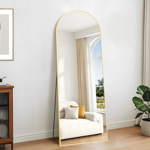 KOCUUY Bogen Standspiegel, 165 x 60 cm Großer Gewölbter Ganzkörperspiegel, Groß Wandspiegel mit Gold Aluminium Rahmen, Hängend, Stehend, Kippbar, für Wohnzimmer, Schlafzimmer und Flure