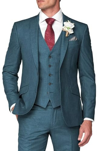 HUUTOE Traje de 3 piezas para hombre, ajustado, verde azulado, XX-Large