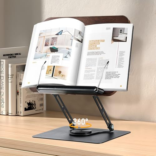 Joyoldelf Atril Para Libros Madera - Atril Estudio Soporte Libros, Atril Para Estudiar con Base Giratoria de 360°, Apoya Atril Lectura Para Leer, Book Holder Reposa Libros Atril De Mesa - Gris