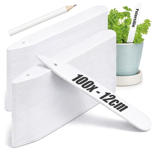 com-four® 100x Etichette per Piante con Matita - Etichette a innesto 12 cm per stanze, balconi, Giardini - Tappi per Piante per etichettatura - Tappi di Coltivazione (100 Pezzi - Bianco - 12cm)