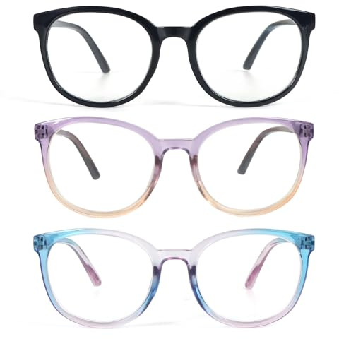 KoKoBin 3-Pack Frauen Runde Lesebrille Blaues Licht Blocking Frühling Scharnier Mode Leser