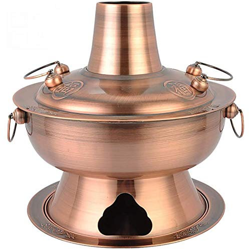 XWBLDBDFC Hot Pot Chinese Copper Stainless Steel Traditional Charcoal Heated Soup Boiler Steam Gadgets Kitchen Utensils Brass-32cm