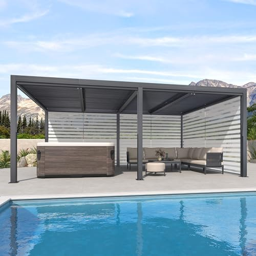 PURPLE LEAF Pergola 3.65 x 6 m Sichtschutz Verstellbaren Alu-Lamellen, Grau | Sonnenschutz Seitenwände, Verstellbarem Lamellendach, Rostfreie Alu-Qualität, Einfache Montage, Privater Außenbereich