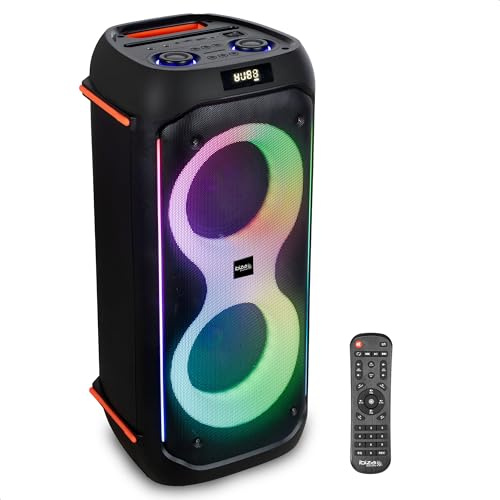 Ibiza - COLUMBA600 - Lautsprecher, leistungsstark 2x6,5/16cm Schallwand auf wiederaufladbarer Batterie - Bluetooth, Micro-SD, USB, Aux, 2 MIC IN - TWS - Mehrfarbige unendliche LED - Griff