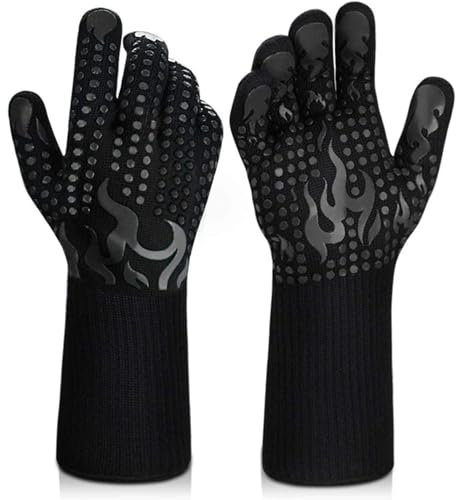 BBQ Gloves, Oven Mitts Grilling Gloves, Heat Resistant Oven Gloves, Non-Slip Silicone Cooking Gloves for Grilling, Barbecue, Baking, Welding (A Pair)