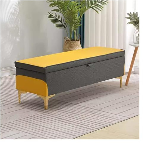 Gepolsterte Sitzbank aus Kunstleder für Schlafzimmer, Wohnzimmer, Eingangsbereich, gelbe Akzentbank mit Stauraum am Ende der Bettbank (60 cm)