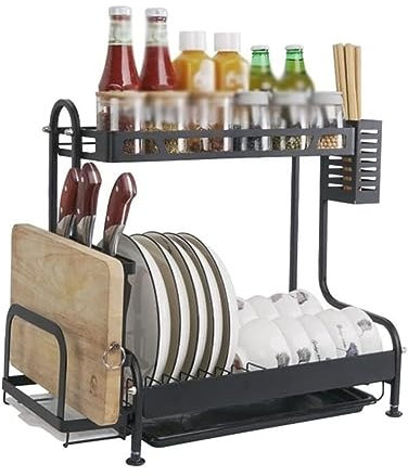 Escurreplatos, Escurridor de platos, escurridor de platos de metal de 2 niveles, escurridor de utensilios de cocina, estante for especias, cuchillo multifuncional, estante for guardar platos, escurrid
