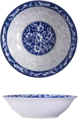 10 cuencos de sopa de porcelana azul y blanca, cuencos grandes de cerámica para fideos Lamian, color bajo esmaltado para uso en microondas y lavavajillas, juego de ensaladeras(8 In)