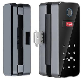 VEKELETE Tuya Smart Life Bluetooth Glass Door Lock Digital Biometric Fingerprint Glass Lock No-Drill Supports Gateway App Remote Control(B12 Single open)