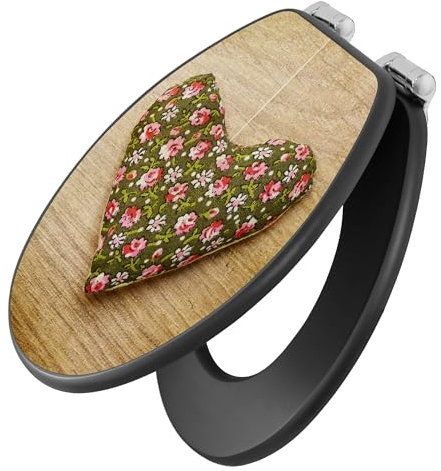 banjado Toilettendeckel anthrazit mit Absenkautomatik/WC Sitz mit Absenkautomatik anthrazit/Klodeckel grau/Toilettensitz dunkel/edle Klobrille - Motiv Weiches Herz