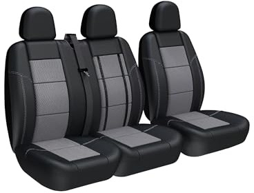 TOYOUN Coprisedili Anteriori per Auto e Furgoni a 3 posti Coprisedile Universali per Furgoni e Camion Copri-sedili Auto per Singoli e Doppi Sedile in similpelle, colore nero e grigio