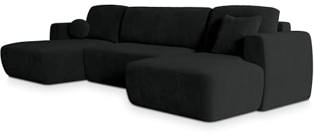 Masseno Ecksofa SENTUM K mit Schlaffunktion U-Form, Sofa mit Bettkasten, Wohnzimmersofa, Couch, Soffa, Bettsofa, Couchgarnitur- Schwarz, Kronos 07