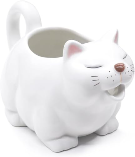 UAYNFY Saucière, Canettes de lait Porcelaine, Petit Pot, Sauciere avec bec Verseur, Saucisses chats mignonnes grandes avec poignée pour dressing de salade, sauce, crème et lait (700ML)