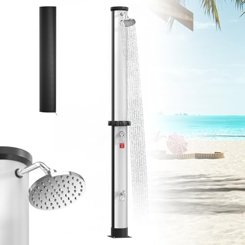 Froadp Ducha solar de 40 litros para jardín y piscina, ducha solar de jardín con cabezal de ducha de lluvia giratorio 360°, ducha exterior con grifo y conexión de manguera de jardín, camping exterior