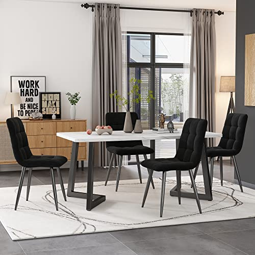 DRIXNO 117cm Esstisch mit 4 Stühlen Set, Rechteckiger Esstisch Moderner Küchentisch Set,Esszimmerstuhl Schwarze Samt Küchenstuhl,Schwarze Tischbeine