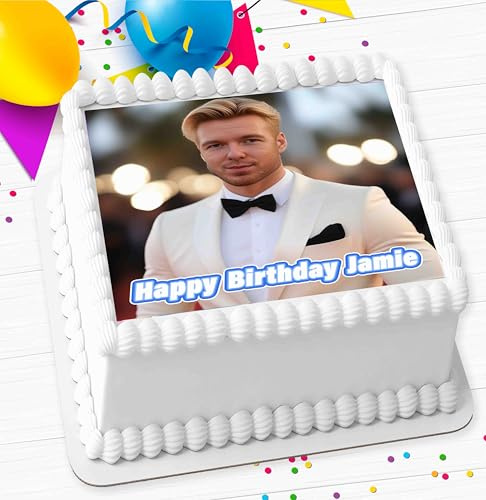 Your OWN Photo SQUARE Personalised 7.5 INCH Pre-Cut Edible Icing Cake Topper Decoration