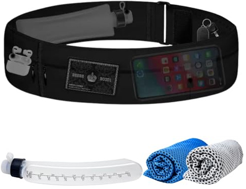 Bauchtasche für Damen und Herren, schmaler Laufgürtel mit Wasserflaschenhalter, Trinkgürtel, wasserdichte Hüfttasche mit Handyhalterung für Marathon, Laufen, Workout, Wandern, Geschenke für Läufer