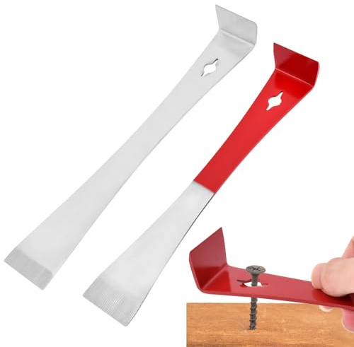 2pcs Flat Pry Bar, Stainless Steel Pry Bar Scraper Set, Pr-y Tool Mini Crowba-r Tool, Nail Puller Carpentry Tools, Multipurpose Tool for Scraping Pulling Lifting Kitchen Remodel(COLOR:Red + Silver)