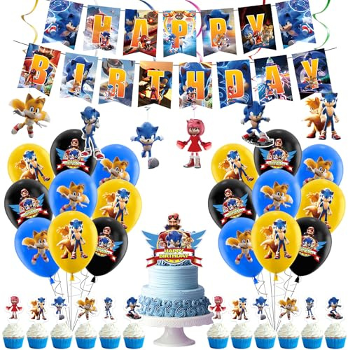 38pcs Birthday Party Decorations Supplies for Kids , Cartoon Happy Birthday Decorations with Banner, Spirals, Balloons, Cake Topper, Cupcake Toppers