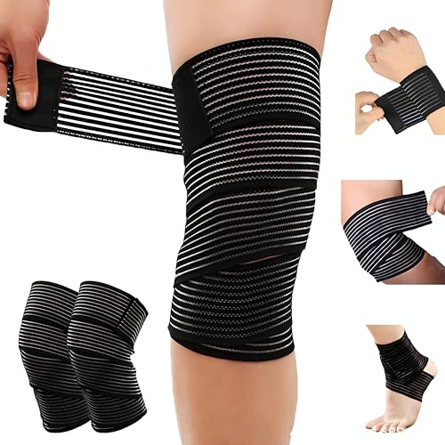 Generisch 2er 200CM Oberschenkel Bandage, Klettband Hohe Elastizität Kompressionsbandage Kraftsport Kniebandage Beine Befestigungsband für Arm, Ellbogen, Wade, Hand, Knöchel, Handgelenk, Knie
