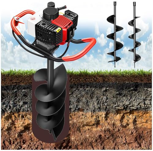 Perceuse de trou à gaz – Tarière de terre avec 3 forets, perceuse à essence 4 temps pour ferme et jardin