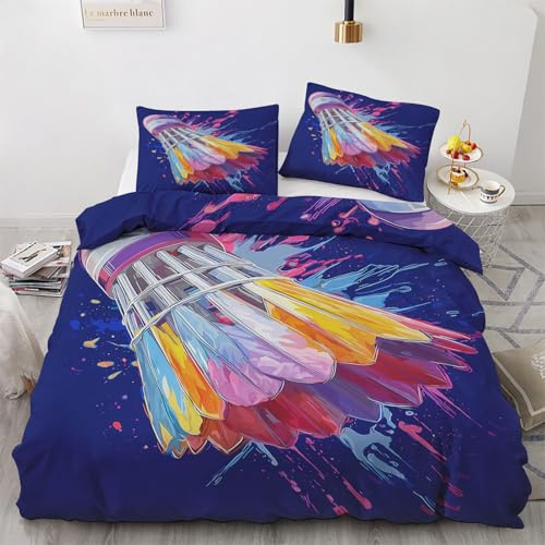 Generisch Badminton Bettwäsche 135x200 Badminton-Motiv Bettbezug Weich Bügelfrei Wendebettwäsche Bettwäsche-Set 2 Teilig Deckenbezug mit Reißverschluss 1 Kissenbezug