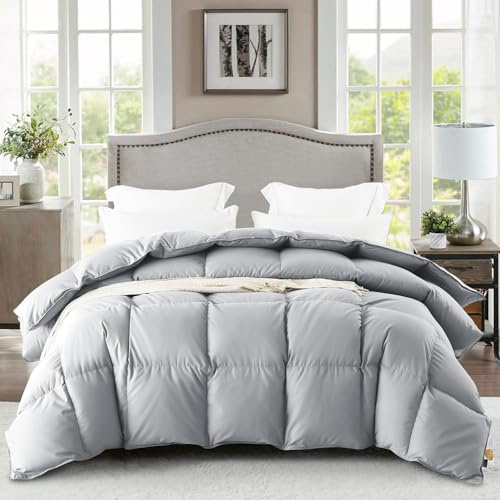 WarmKiss King Size Down Comforter, Luxurious All-Season Duvet Insert with noiseless Skin-Friendly Tencel Blend Cover, Cloud-Soft & Breathable, 8 Corner Tabs, Machine Washable, Grey (106 x 90)