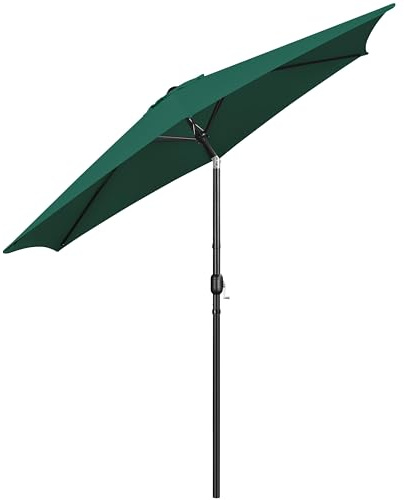 Yaheetech Ombrellone da Giardino Inclinabile con 6 Stecche e Manovella Diametro Ø 269 in Poliestere e Metallo Protezione UV Cortile Piscina Spiaggia Esterno, Verde Scuro
