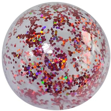 40cm Aufblasbarer Glitter-Strandball, Beachball, Verdicktes Material, Tragbarer Wasserballon, Wasserball Aufblasbar, Verziert mit Regenbogenpailletten, Glitzer und Konfetti (Rosa)