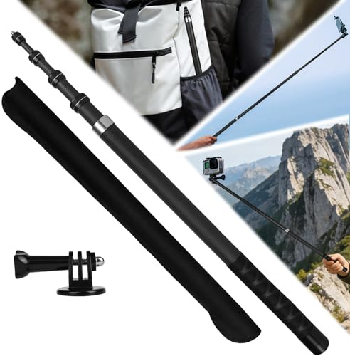 YYTECH 3M El palo selfie invisible es ajustable libremente en longitud Insta 360 x5 x4 x3 accesorios, material de fibra de carbono Go Pro adaptador y bolsa de almacenamiento - Plata