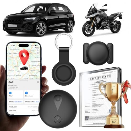 Traceur GPS Voiture, Tracker GPS Voiture Magnétique étanche, sans Abonnement, Compatible iOS/Android, Permet De Suivre en Temps Réel Voitures/Clés/Bagages/Animaux Via Une App (Noir)