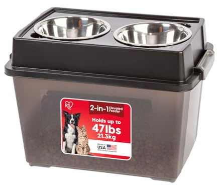 IRIS USA Gamelles surélevées pour Chien de Grande Taille, 38,1 cm de Hauteur – pour Stockage des Aliments pour Animaux domestiques pouvant Supporter jusqu'à 21,3 kg, 2 gamelles Amovibles en Acier