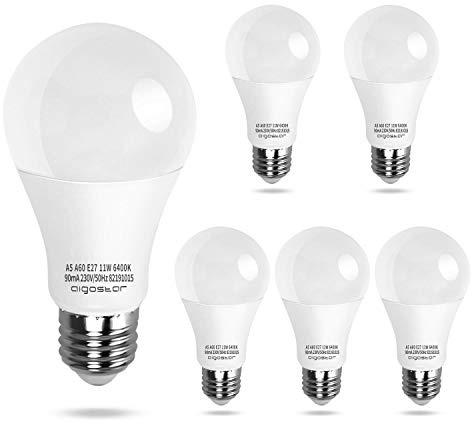 Aigostar Led E27 Kaltweiß 11W Leuchtmittel Birne Lampe 6500K 1060 Lumen Abstrahlwinkel 280 Grad A60 Glühbirnen Tropfen 5 Stücke Energiesparend