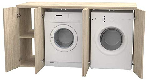 Armario de lavandería con Riga 175 cm Puertas de Madera, Cubierta para Lavadora/Secadora, baño Vintage Oak