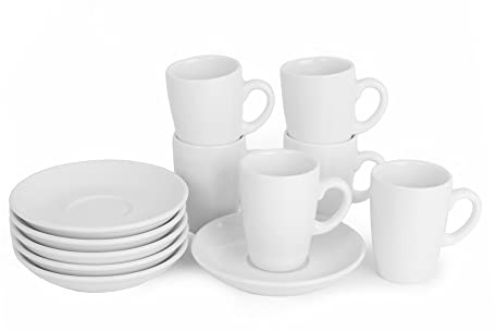 Holst Porzellan PA 154 SET 12 Porzellan Espressotassen Set 12-tlg. Palermo mit Untertasse, weiß, 11 x 8 cm 0.08 l, für 6 Personen | Mit Untertasse, 11 x 8 cm, 0,08 l, Für 6 Personen
