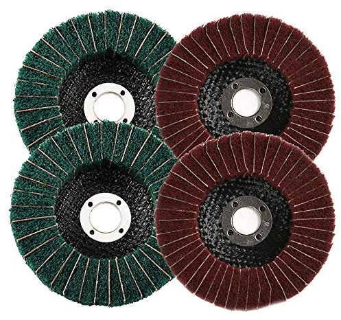 Carkio 4 Nylon Fiber Flap Wheel Abrasive Disc Set, Polishing Wheel Scouring Pad for Angle Grinder, Green Grit 120, Red Grit 240, 4 Piece