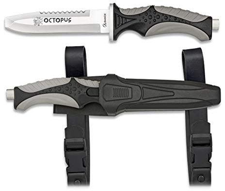 Tiendas LGP Albainox – 32337 – H. 11,5 cm. Cuchillo Submarinismo Negro Octopus -Herramienta para, Pesca, Caza, Camping, Outdoor, Supervivencia y Bushcraft