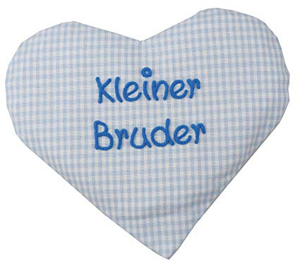 Personalisiertes Wärmekissen Herz mit Spruch Kleiner Bruder blau kariert Baby Körnerkissen Babygeschenk Rapskissen - Herzkissen zum wärmen mit Wunschbeschriftung