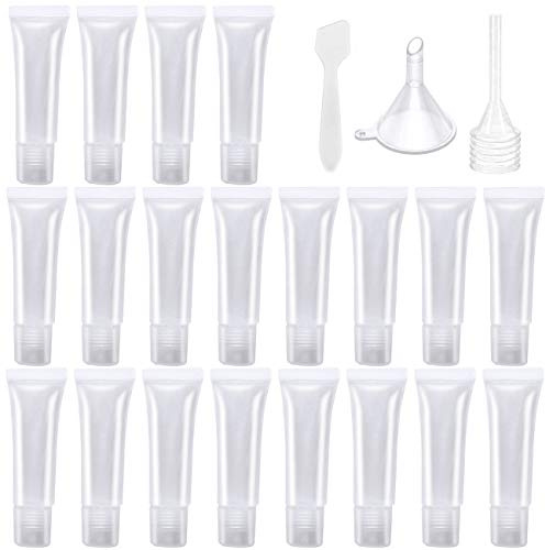 AYWFEY 20 Stück Leere Tuben + Kunststofftrichter + Pipette + Spatel, Nachfüllbare Mini Clear Containers Tubes, Leere flüssige Foundation Tube für Reisen DIY Projekt DIY Lipgloss Balsam Kosmetik, 8 ml