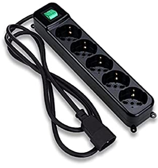 Tecnoware Power Systems, Multipresa Filtrata, Protezione Sicurezza, Interruttore Luminoso, 5 Uscite Schuko/Italia 10/16A, Spina IEC C14, Fissaggio Parete, Child Protection, Nero, Cleaner 5 IEC