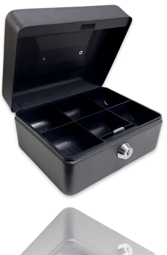Requisite Needs Metal Money Box Tin 6 Steel Cash Safe Box Petty Cash Deposit Tin with Lock 2 Keys for Security (BLACK)