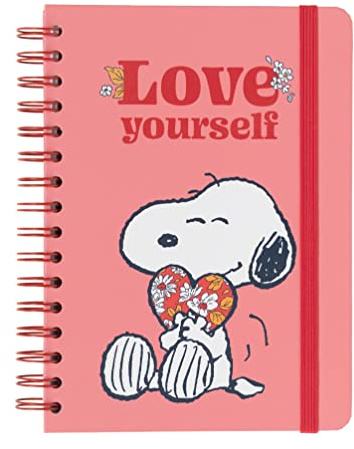 Libreta A5 Snoopy - Cuaderno a5 punteado (Notebook A5) | Bullet Jornal A5 - Libreta de puntos anillas de Tapa dura, 180 págs
